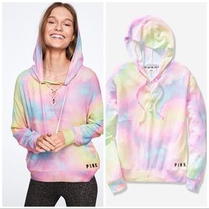 🎀Pink Tye Dye Cozy Slouchy Lace-up Pullover